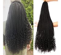 6 Packs 30 Inch Crochet Box Braids Hair with Curly Ends Prelooped Bohemian Goddess Box Braids Crochet Braids Hair for Black Women Three Tone Ombre (30 Inch (Pack of 6), 2#)