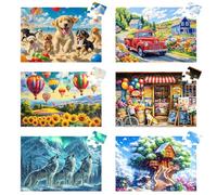 6 Packs 36 Large Piece Puzzle for Seniors - Dementia Puzzles for Elderly Adults,Wolf Dog Truck Easy Puzzle Alzheimer’s Memory Cognitive Game Gift for Patient in Nursing Home with 6 Storage Bags