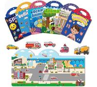 6 Packs 3D Reusable Sticker Pads for Young People, Sticker Activity Books with Supermarket, Transport, Animal, Ocean, Body, Space Themes