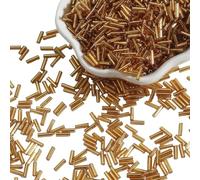 6 Packs 7mm Gold Glass Bugle Beads Glass Tube Beads for Crafting, Bracelets, Keychain Making, About 1800Pcs
