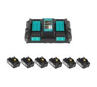 6 Packs 8000mAh Replacement Battery for Makita 18V Batteries + DC18RD Dual Port Charger Compatible with Makita Battery Lithium-ion BL1860B BL1860 BL1850 BL1840 BL1845 BL1830 BL1820 BL1835 Battery