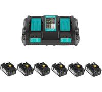 6 Packs 8000mAh Replacement Battery for Makita 18V Batteries + DC18RD Dual Port Charger Compatible with Makita Battery Lithium-ion BL1860B BL1860 BL1850 BL1840 BL1845 BL1830 BL1820 BL1835 Battery