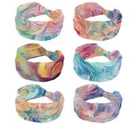 6 Packs Abstract Enigmatic Swirls Texture Stretch Sport Headband for Women, Soft Headband, Non-Slip Hairband, Hair Accessories, Twist Knotted Hairwrap