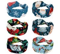 6 Packs Adorable Christmas Gnomes Santa Claus Tree Snowflake Women's Headbands, Non Slip Headbands, Workout Hairbands, Moisture Wicking Sport Hairband, Fashion Hair Wrap