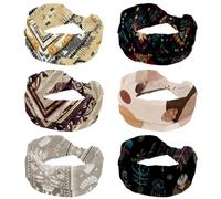 6 Packs Art Retro Ethnic Pattern Headband for Girls Women, Cross Twist Wide Hairband, Soft Turban Headband, Elastic Yoga Workout Headpiece