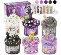 6 Packs Black Purple Slime Kit - Cloud, Butter & Clear With Halloween Add-ins, Fluffy for Girls & Boys Party Bag Fillers, 360ml Making Kit