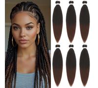 6 Packs Braiding Hair Extensions 20 Inch Pre Stretched Braiding Hair for Box Braids Ombre Brown Soft Yaki Kanekalon Hot Water Setting Synthetic Fiber EZ Braids（T30#)