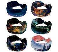 6 Packs Butterfly with Flowers Sparkle Trail in the Sky Women Headbands, Wide Hair Wrap, Twist Knotted Hairband, Non-slip Hairband, Soft Stretchy Turban Head Bands for Girl