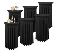 6 Packs Cocktail Table Covers Black Cocktail Table Cloth 24"x 43" Spandex Stretch Small Round Tablecloth for 24in Table with Wavy Drapes Fitted High Top Table Cloth for Party Wedding Banquet Bar Table