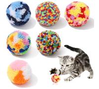 6 Packs Colorful Cat Toys, Soft Interactive Plush Bite-resistant Cat Balls Toys, Cute Kitten Toys Pet Pom Pom Balls for Playing, Chasing, Teeth Grinding, Chewing, Training (C)