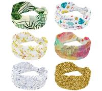 6 Packs Colorful Doodle Animals Words Pattern Soft Headband for Women, Wide Headbands, Non Slip Workout Hairbands for Yoga Fitness Travel Gym, Hair Accessories