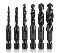 6 Packs Combination Drill Taps Bit Set, Drill Tap Countersink Bits in Sizes M3*0.5 M4*0.7 M5*0.8 M6*1.0 M8*1.25 M10*1.5 with Anti-rust Coating and Storage Case, Hex Shank HSS Tap Drill Bit Set