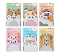 6 Packs Cute Sticky Notes, Removable Adorable Sticky Notes Cute for Girls with 6 Styles, Square Self-Adhesive Animal Stickys Notes for Office, School, Home, Daily Reminder