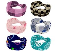 6 Packs Distorted Checker Board Pattern Elastic Womens Headbands Wide Hairband Non-Slip Headband Sweatband Yoga Head Band for Workout, Gym, Running, Fitness, Sport
