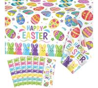 6 Packs Easter Tablecloth Colorful Bunny Eggs Table Cloth Colorful Rabbit Plastic Table Cover Spring Floral Tablecloth for Eggs Bunny Party Easter Party Decorations Spring Theme Supplies 51 x 86 IN
