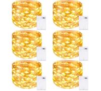 6 Packs Fairy Lights Battery Operated, 5m 50 LED Copper Wire Christmas String Lights, Warm White LED Twinkle Lights for Bedroom Wedding Birthday Party Indoor Tree DIY Decorations