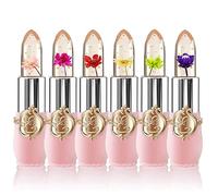 6 Packs Flower Jelly Lipstick Set Magic Temperature Color Change Lip Balm Long Lasting Moisturizer Lip Gloss Flower Jelly Lipstick Makeup Set (6PCS Set A)