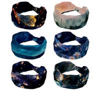6 Packs Forest Mountain Landscape Background Wide Headbands for Women Yoga Workout Sweat Headbands Elastic No Slip Hair Bands Twisted Knot Headwraps