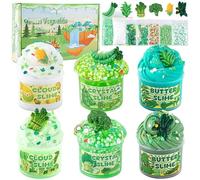6 Packs Gradient Green Slime Kit - Cloud Butter Clear & Crunchy Slimes for Kids with Various Add-Ins, Non-Sticky Party Favors for Boys and Girls