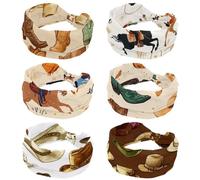 6 Packs Hairbands for Women, Stretch Wide Headbands, West Wild Cowboys Men Leaves Pattern Fashion Turban Head Bands, Yoga Workout Sweatband Head Wrap, Hair Accessories