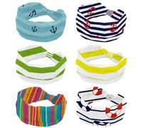 6 Packs Headband for Women, Soft Wide Headbands, Red Ship Anchor Pattern Marine White Stripe Non Slip Workout Hairbands for Yoga Fitness Travel Gym, Hair Accessories