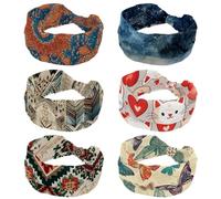 6 Packs Headbands for Women Abstract Milky Way Space Stretchy Head Bands Wide Soft Hairband for Yoga Workout Sport Running Travel Hair Accessories