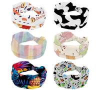 6 Packs Headbands for Women, Black White Mermaid Scale Fish Tail Pattern Absorbed Sweat Sport Yoga Workout Headband, Soft Stretchy Wide Hairband, Twist Knotted Hairwrap