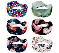 6 Packs Mountain Forest Landscape Background Womens Headband, Twisted Cross Sport Hairbands, Non-Slip Headbands for Girl, Yoga Workout Sweat Head Wrap
