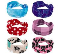 6 Packs Navy Purple Sea Horse Shells Conch Women's Wide Hairbands, Soft Turban Headband, Non Slip Head Wraps, Elastic Sweat Yoga Workout Headband Cross Knotted Hairwrap Bandana