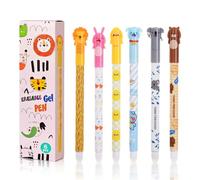 6 Packs of Erasable Pens Bundle, Set of 6 Erasable Gel Pens with Thermosensitive Erase Ink, 0.5mmTip, Puppy, Bear, Duck, Rabbit, Koala, Lion Designs for Student Stationery Office Supplies(Black)