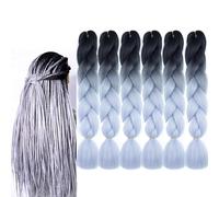 6 Packs Ombre Black to Silver Grey High Temperature Professional Braids Hair Extensions 24" B37