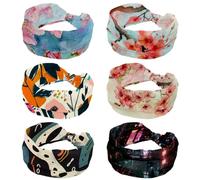6 Packs Pink Beautiful Blossom Cherry Flower Blue Background Headbands for Women Stretchy Head Bands Hair Accessories Wide Soft Hairband for Yoga Workout Sport Running Travel