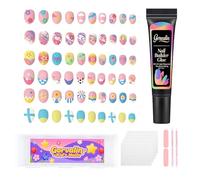 6 Packs Press-On Fake Nails for Kids - Gorvalin 144pcs Full Cover Glue On Nails for Kids French Flower Patterns for Girls Ages 7-12 Nail Art - Includes Nail Adhesive Tabs & Builder Glue