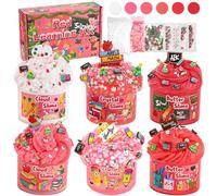 6 Packs Red Classroom Slime Kit - Cloud, Butter & Clear Slime, Crunchy With 8 Add-ins, Kits for Girls & Boys Party Bag Fillers, 360ml Kids Back to School Supplies Gifts