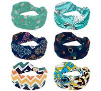 6 Packs Seagull Wave Sea Wide Headbands for Women Elastic Turban Headband Non Slip Hair Band, Sweat Workout Head Bands Fashion Head Wraps Hair Accessories