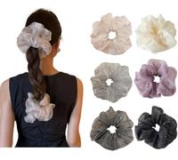 6 Packs Soft Oversized Chiffon Scrunchies Jumbo Giant Large Organza Scrunchies Chiffon big Scrunchy Elastic Hair Ties for Women and Girls