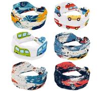 6 Packs Turban Headbands for Women, Soft Wide Hairbands, Cartoon Transportation Doodles Cars Twisted Knot Cross Headband, Stretchy Headwraps, Fashion Hair Accessories