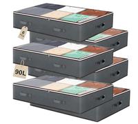 6 Packs Underbed Storages, 90L Large Under Bed Storage Box,storage bag PVC Window Clothes Storage Bags with Zips & Reinforced Handle for Duvet, Clothes, Shoes, Bedding, Wardrobe Organiser Bags,Grey