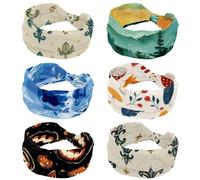 6 Packs Watercolor Landscape with Forest Mountains Sunrise Headbands for Women, Wide Elastic Workout Hairband, Soft Sport Turban Headband Headwrap for Yoga Gym Fitness