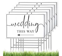 6 Packs Wedding Direction Arrow Signs with H Stakes, Wedding This Way Plastic Signs Double-Sided Printed Arrows Wedding Signs, Waterproof Wedding Directional Arrow Lawn/Yard Signs Decorations, 12 x 17