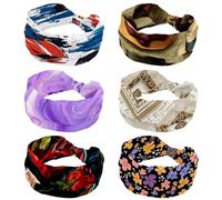 6 Packs West Style Cowboy Hat Seamless Pattern Soft Wide Headband, Women's Headbands, Non Slip Hairbands, Elastic Hair Band, Twisted Knot Turban Headwrap