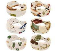 6 Packs West Wild Cowboys Men Desert Pattern Wide Womens Headband, Sweat Absorbing Sports Hairband, Yoga Headband, Elastic Soft Hairwrap, Fashion Hair Accessory