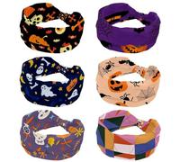 6 Packs Wide Headbands for Women Non Slip, Workout Headband, Halloween Pumpkin Bat Elastic Hair Bands, Sweat Yoga Hairband, Knotted Head Wraps for Girl Ladies
