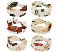6 Packs Wide Headbands for Women Western Vintage Cowboy Caps Wild West Boots Cactus Pattern Elastic No Slip Hair Bands Twisted Knot Headwraps Sweat Headbands for Yoga Workout