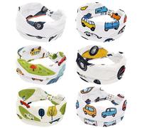 6 Packs Wide Headbands for Women Yoga Workout Sweat Headbands Doodles Cartoon Cute Various Cars Elastic No Slip Hair Bands Twisted Knot Headwraps