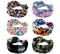 6 Packs Women Headbands, Mermaid Scale with Flower Wide Hair Wrap, Twist Knotted Hairband, Non-slip Hairband, Soft Stretchy Turban Head Bands for Girl