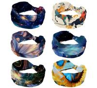 6 Packs Women Headbands, Twist Knotted Hairband, Wide Hair Wrap, Non-slip Hairband, Vintage Wild Western Cowgirls Horse Rodeo Flower Soft Stretchy Turban Head Bands for Girl