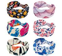 6 Packs Women Headbands, Wide Hair Wrap, Mermaid Scale with Flower Twist Knotted Hairband, Non-slip Hairband, Soft Stretchy Turban Head Bands for Girl