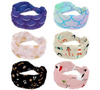 6 Packs Women’s Headbands Elastic Wide Headband Abstract Mermaid Scale Pattern Non-Slip Hairband Moisture-Wicking Workout Head Band for Yoga, Gym, Running, Fitness, Sport