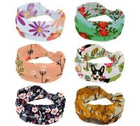 6 Packs Women’s Headbands Elastic Wide Headband Tropical Red Plants Leaves Flower Non-Slip Hairband Moisture-Wicking Workout Head Band for Yoga, Gym, Running, Fitness, Sport